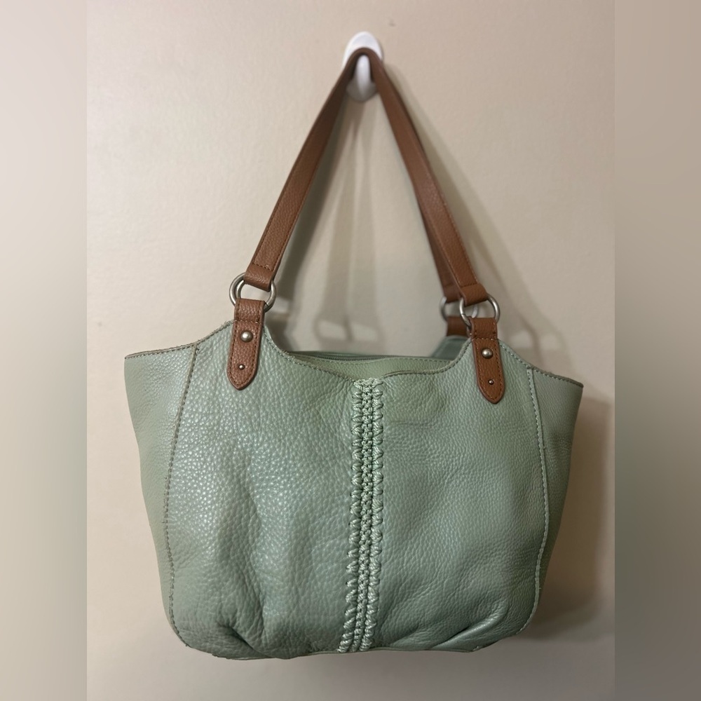 The Sak Sage Green Leather Shoulder Bag with Brown Straps